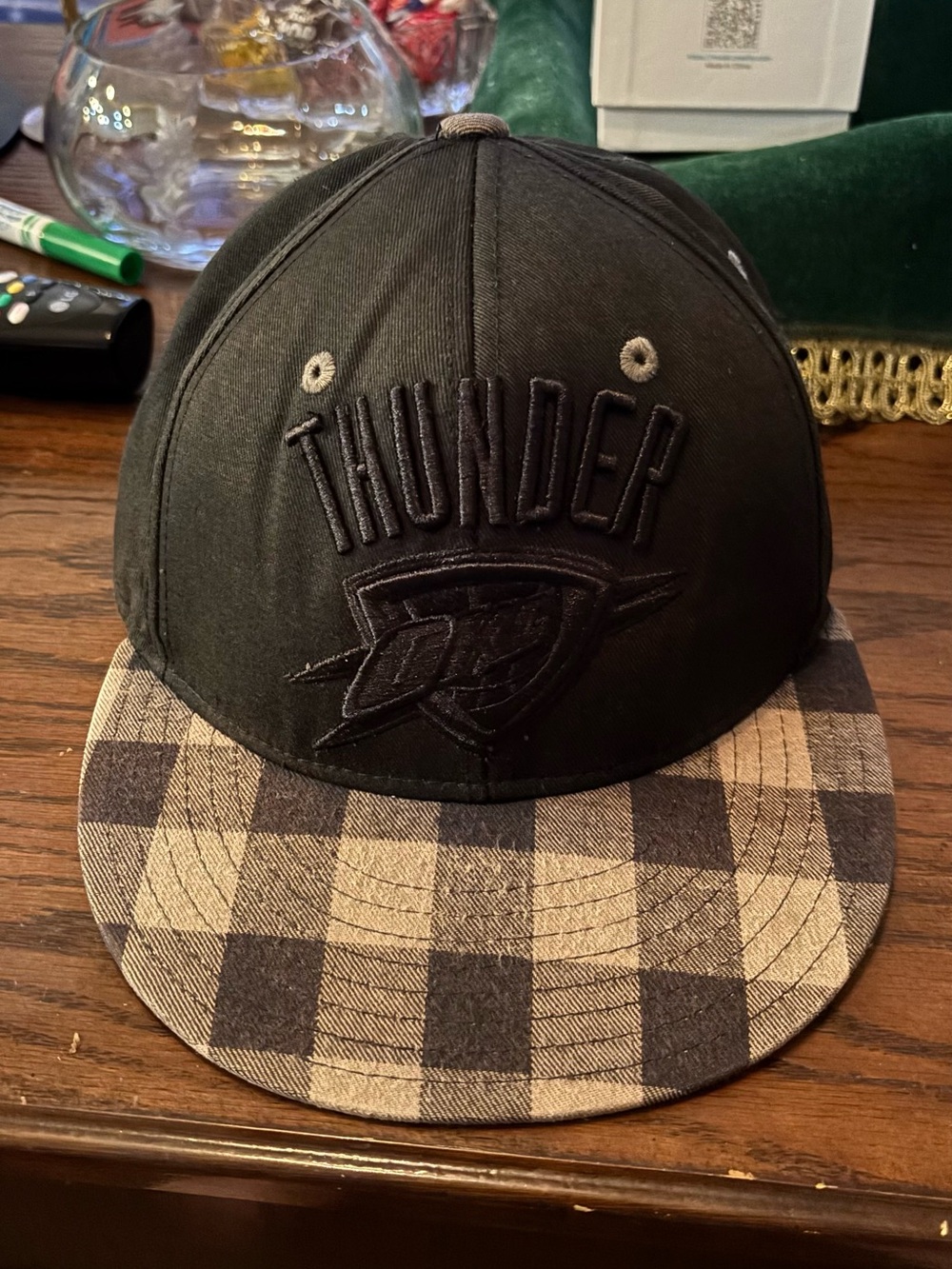 Oklahoma City Thunder Snapback Hat Plaid Bill Black OKC NBA Adjustable Cap
